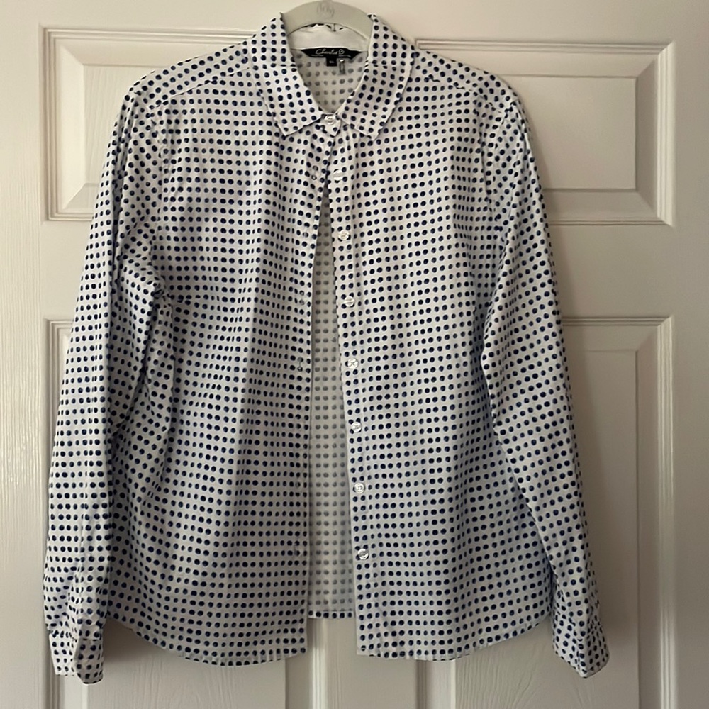 Charlie Page size large blue polka dot button down